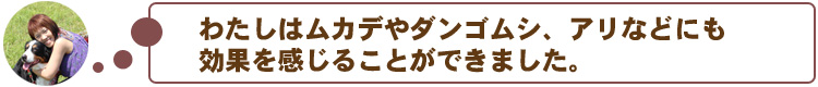 わたしはムカデやダンゴムシ、アリなどにも効果を感じることができました。