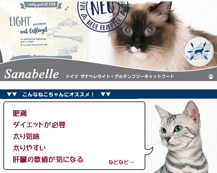 ザナベレ[sanabelle]ライト＋プラスグルテンフリーキャットフード ［1歳以上の成猫用、体重管理が気になるねこちゃん用］